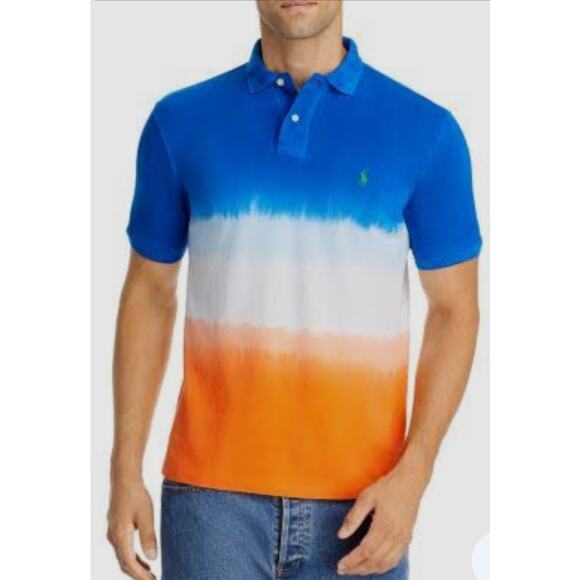 Polo Ralph Lauren Mens Medium Classic Fit Polo Tie Dye Color Block NEW‎